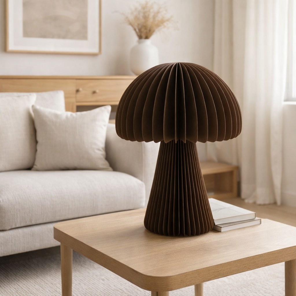 J-Line abat-jour Mushroom pliable - papier - marron en situation