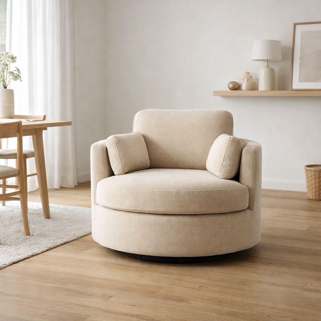 J-Line Chaise longue Swiv Bois de peuplier/Mousse Beige en situation
