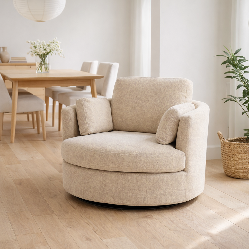 J-Line Chaise longue Swiv Bois de peuplier/Mousse Beige en situation