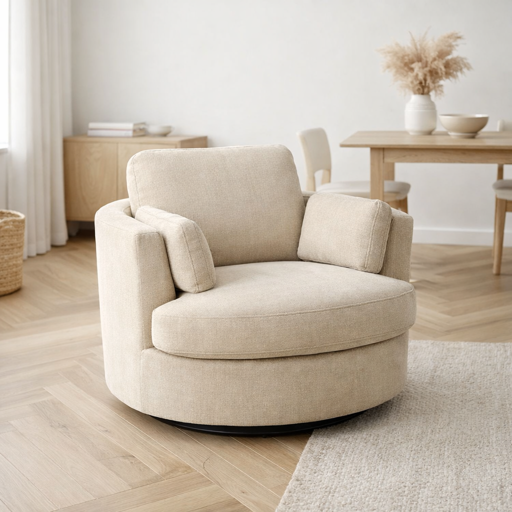 J-Line Chaise longue Swiv Bois de peuplier/Mousse Beige en situation