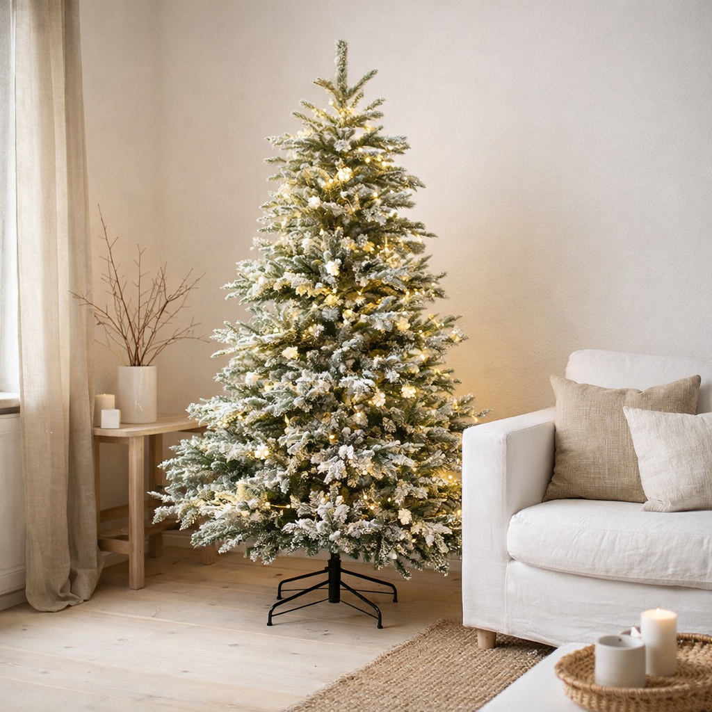 J-Line Sapin de Noël 270 LED Snowy - plastique - vert/blanc en situation
