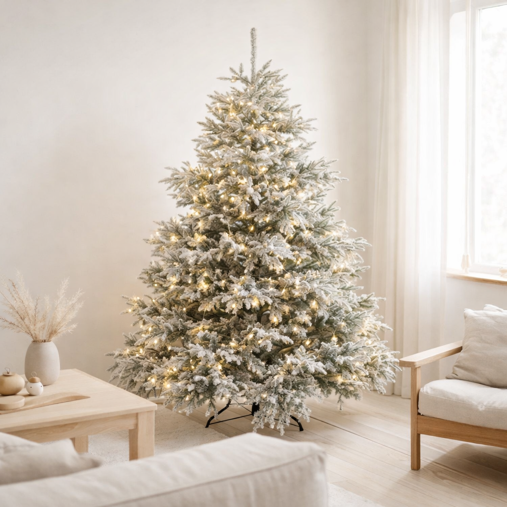 J-Line Sapin de Noël 420 LED Snowy - plastique - vert/blanc en situation