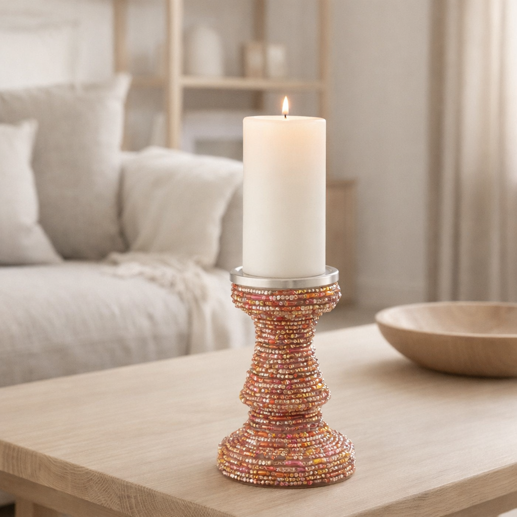 Bougeoir J-Line Perles - verre - rose/or en situation