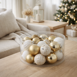 Boule de Noël J-Line - plastique - blanc/or - boîte de 30 en situation