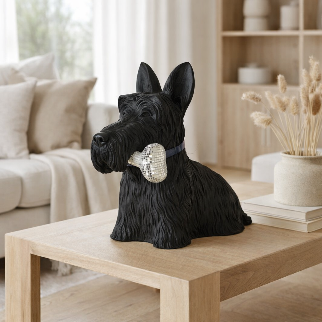 J-Line décoration Scottish Terrier + Os - polyrésine - noir en situation