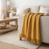 Couverture J-Line Chenille - polyester - jaune en situation