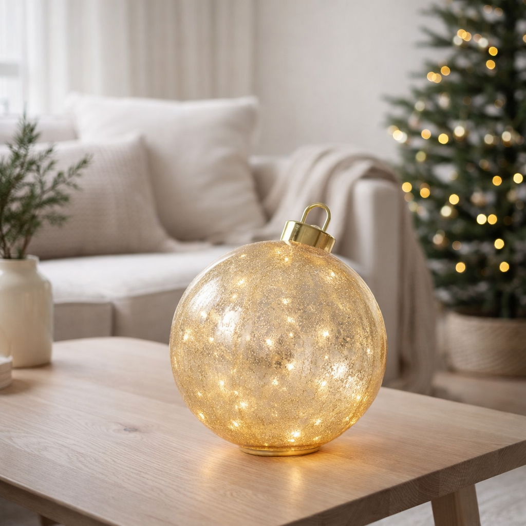 Boule de Noël J-Line - verre - or - L - lumières LED en situation