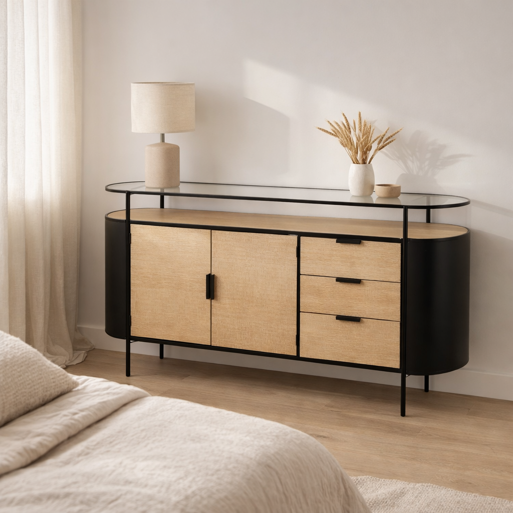 Armoire J-Line Ovy - fer - naturel/noir en situation