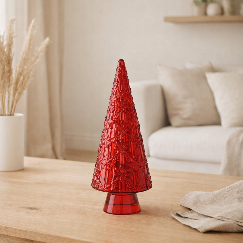 J-Line décoration Sapin de Noël Cône - verre - rouge - S en situation