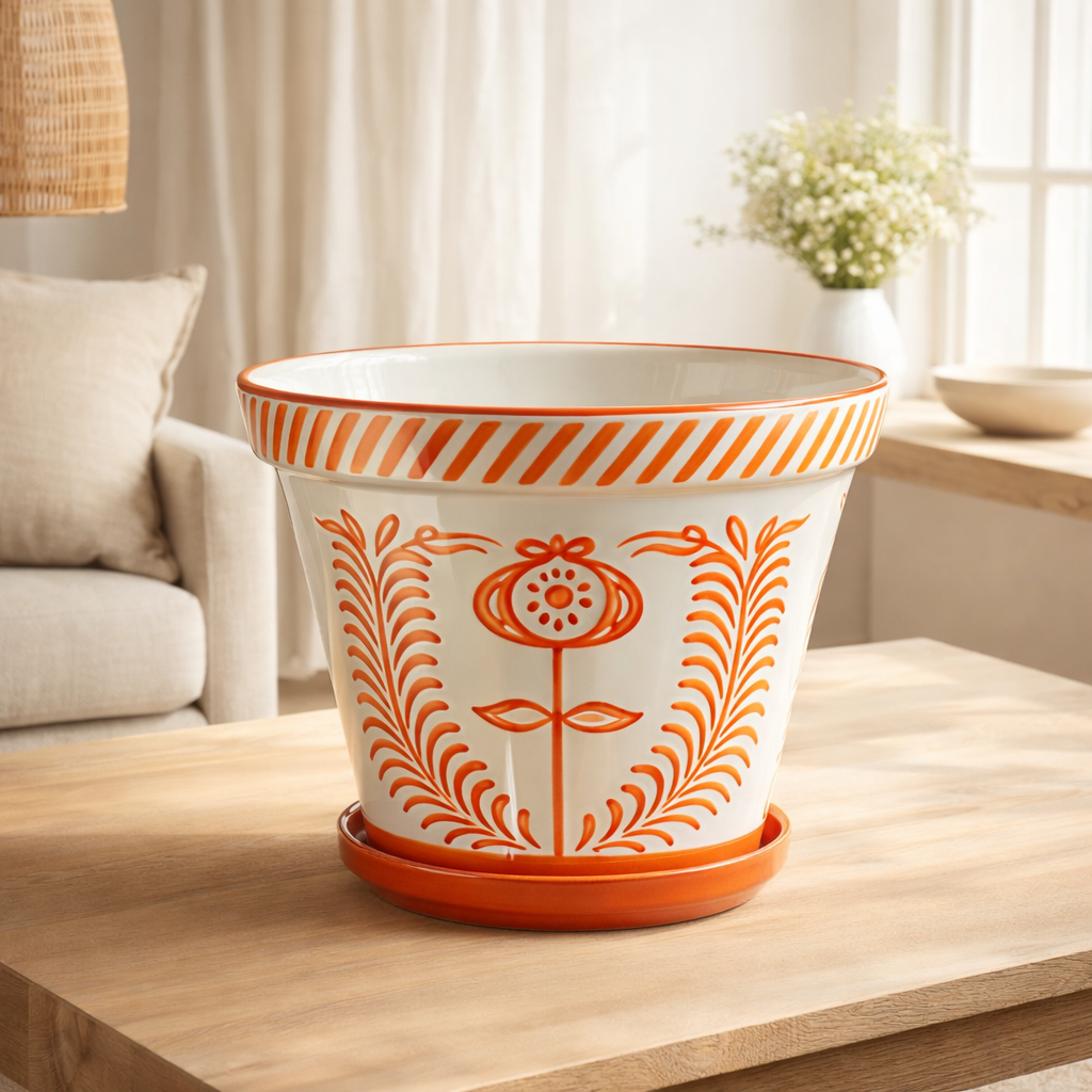 J -line Flowerpot Grenade - Céramique - Orange - Extra Large - Ø 50 cm en situation