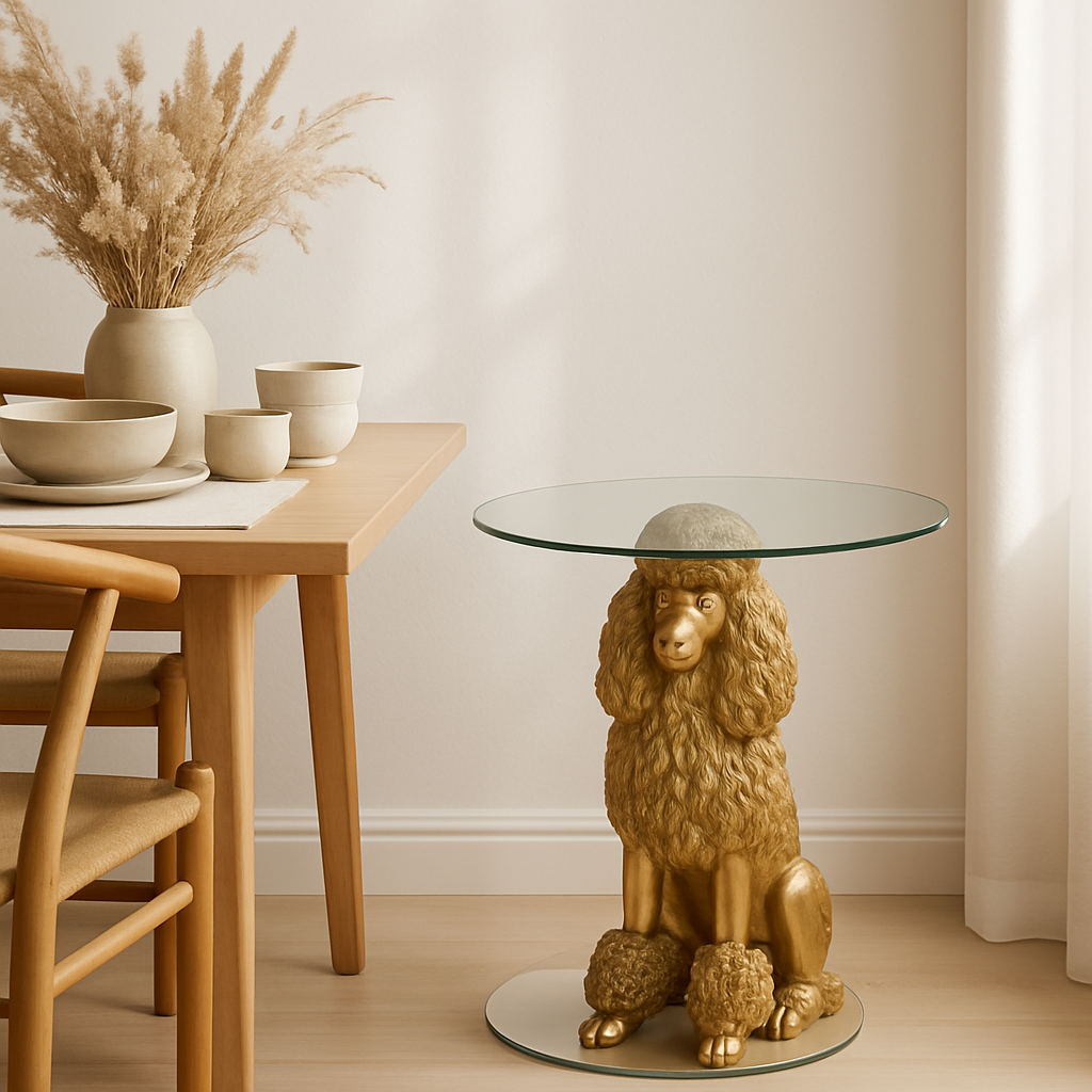 Détail de la finition brillante de la table J-Line Poodle Round