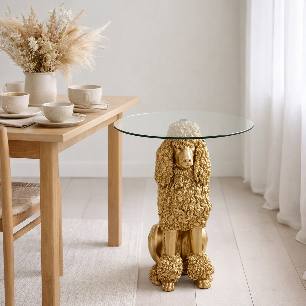 Table d'appoint J-Line Poodle Round - polyrésine - or en situation