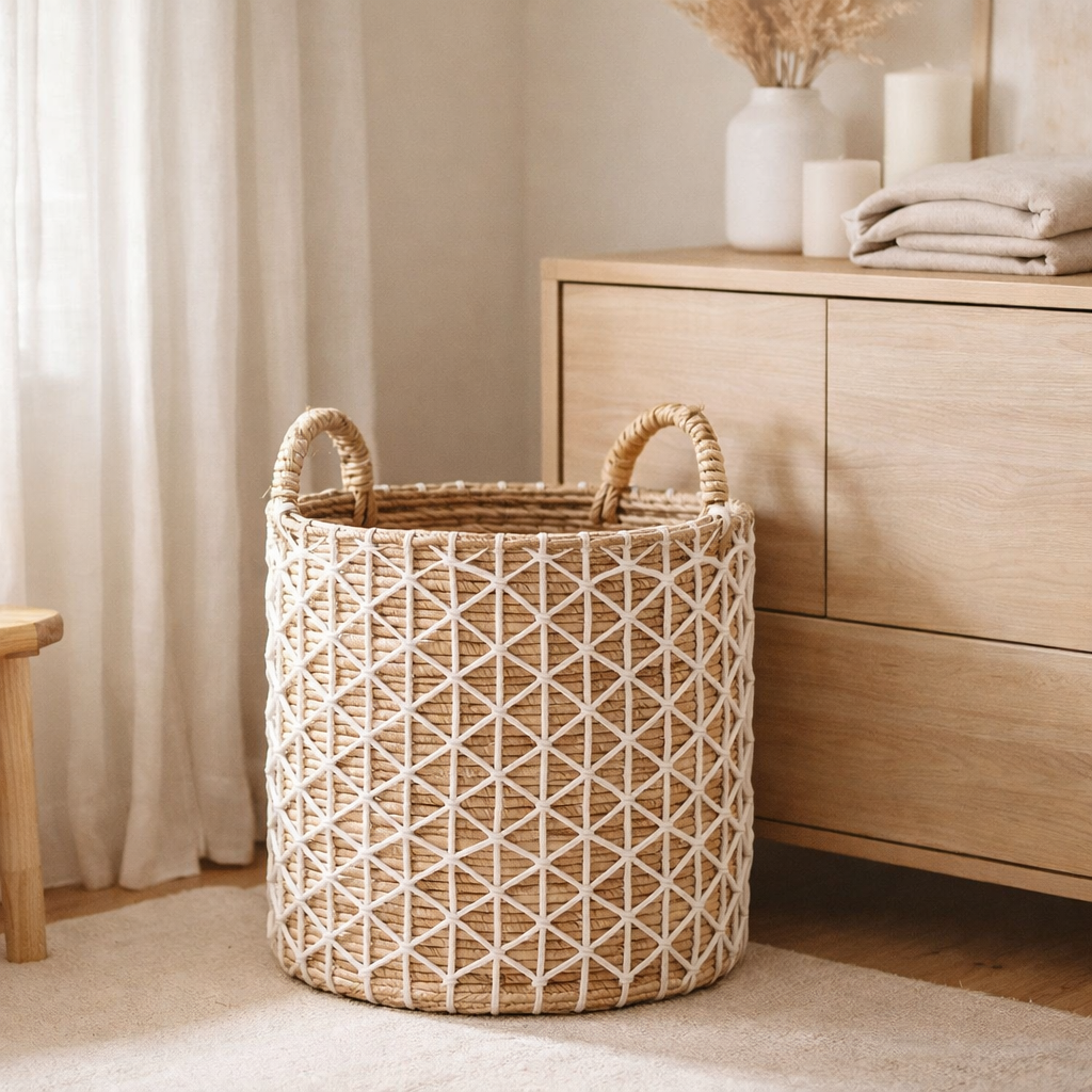 Panier à linge bohème KERSO | Panier de plantes | Panier de rangement en fibre de banane (3 tailles) en situation
