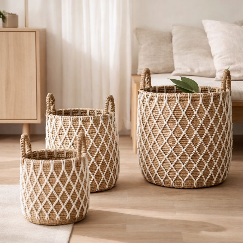 Panier à linge | Panier à plantes | Panier de Rangement KUBU en Fibre de Bananier (3 tailles) en situation