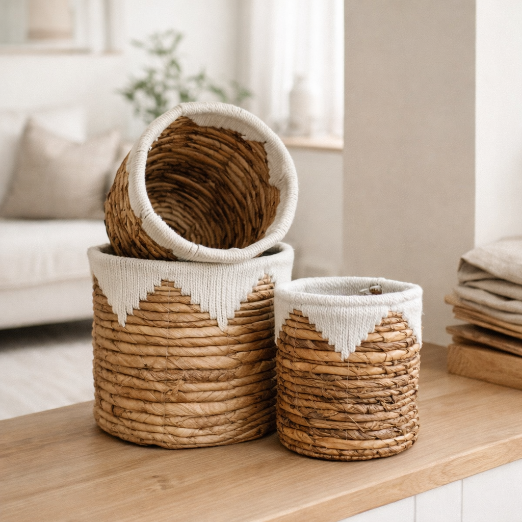 Petit panier en jonc de mer MENIK | Panier de plantes | Panier Boho tissé | Planteur | Panier de fleurs rond | Panier en macramé en situation