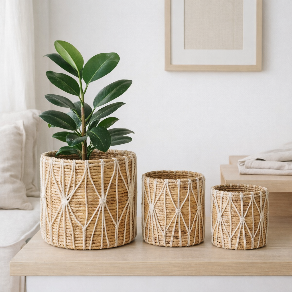 Panier à plantes | Panier de Rangement MUKO en Fibre de Bananier (3 tailles) en situation