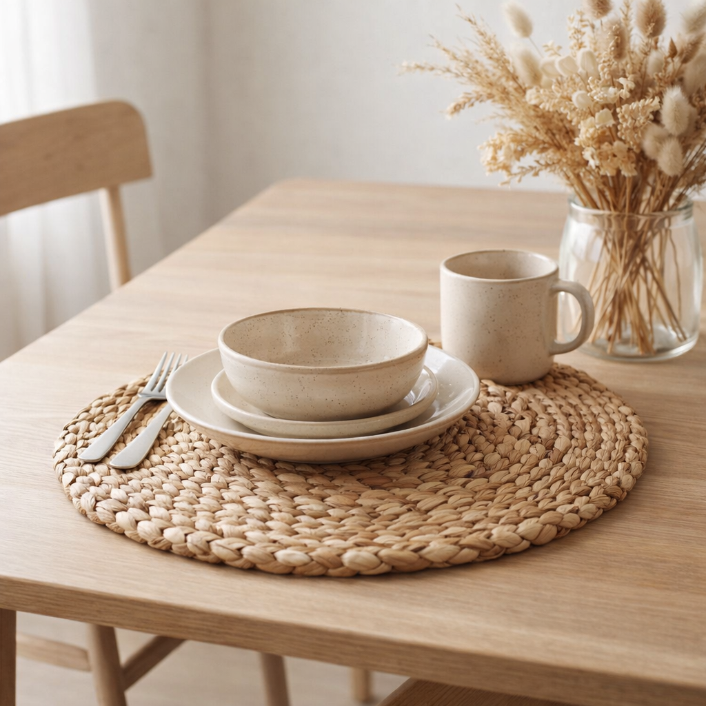 Set de table (Lot de 2, 4 ou 6) PANDAWA 38 cm | Set de table Boho en jacinthe d'eau en situation