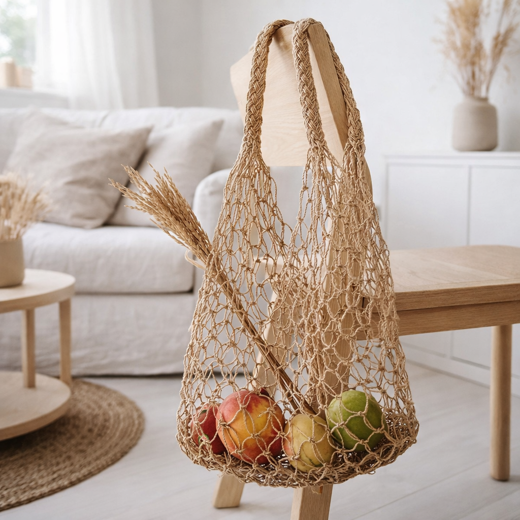 Sac à cordes en raphia | Sac d’épicerie réutilisable tissé à la main Sac fourre-tout léger | Sac Shopping tissé à la main JEMARI en situation