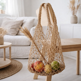 Sac à cordes en raphia | Sac d’épicerie réutilisable tissé à la main Sac fourre-tout léger | Sac Shopping tissé à la main JEMARI en situation