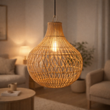 Lampe en rotin | Abat-jour Boho | Lampe à suspension KENARI en situation