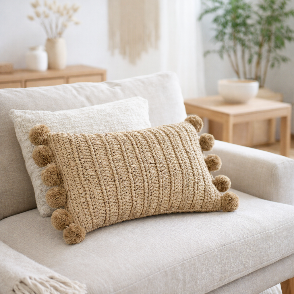 Coussin avec rembourrage | Coussin décoratif | Canapé Oreiller SANUR en Raphia en situation