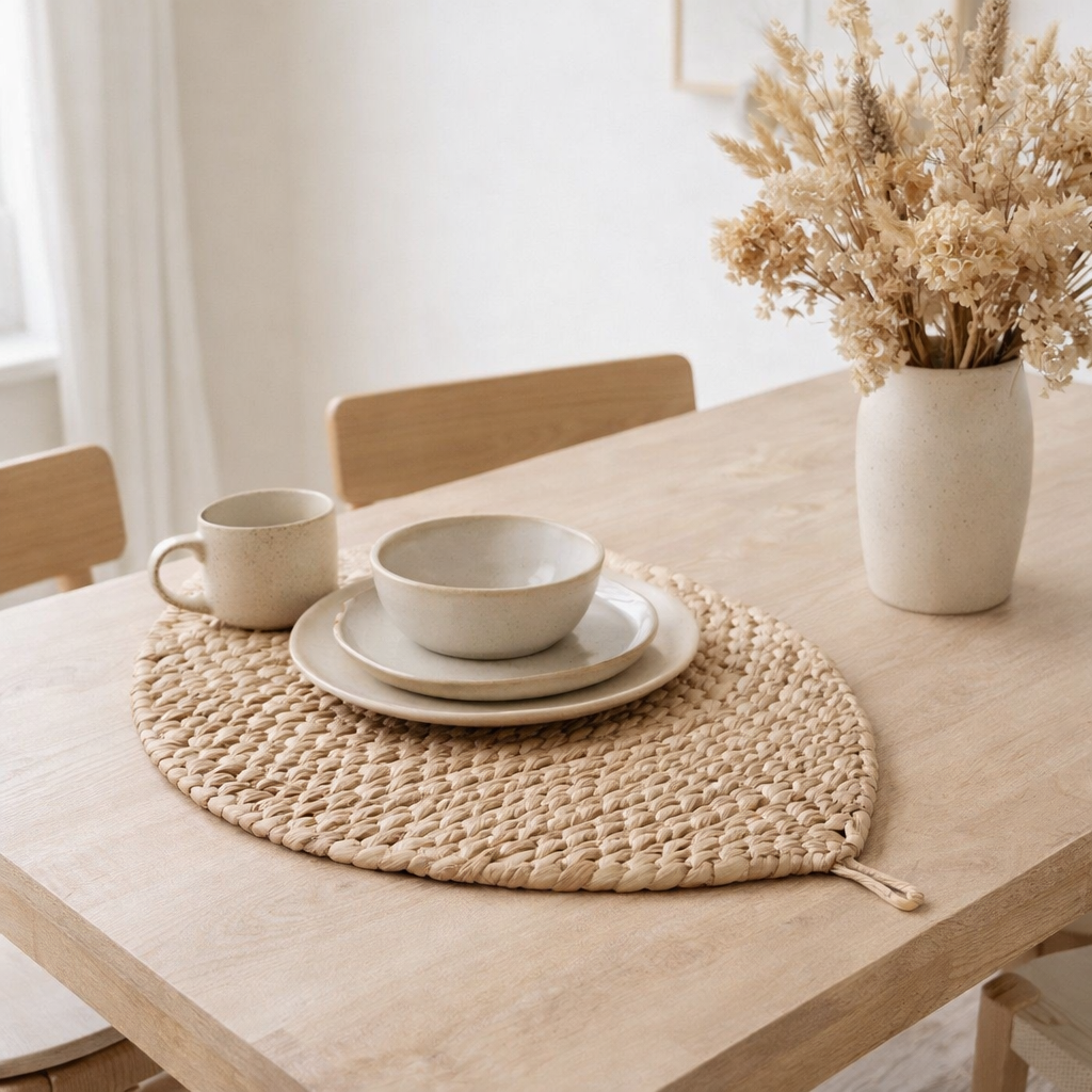 Set de table en forme de feuille (Lot de 2, 4 ou 6) 48 cm | Set de table bohème DITU en jacinthe d'eau en situation