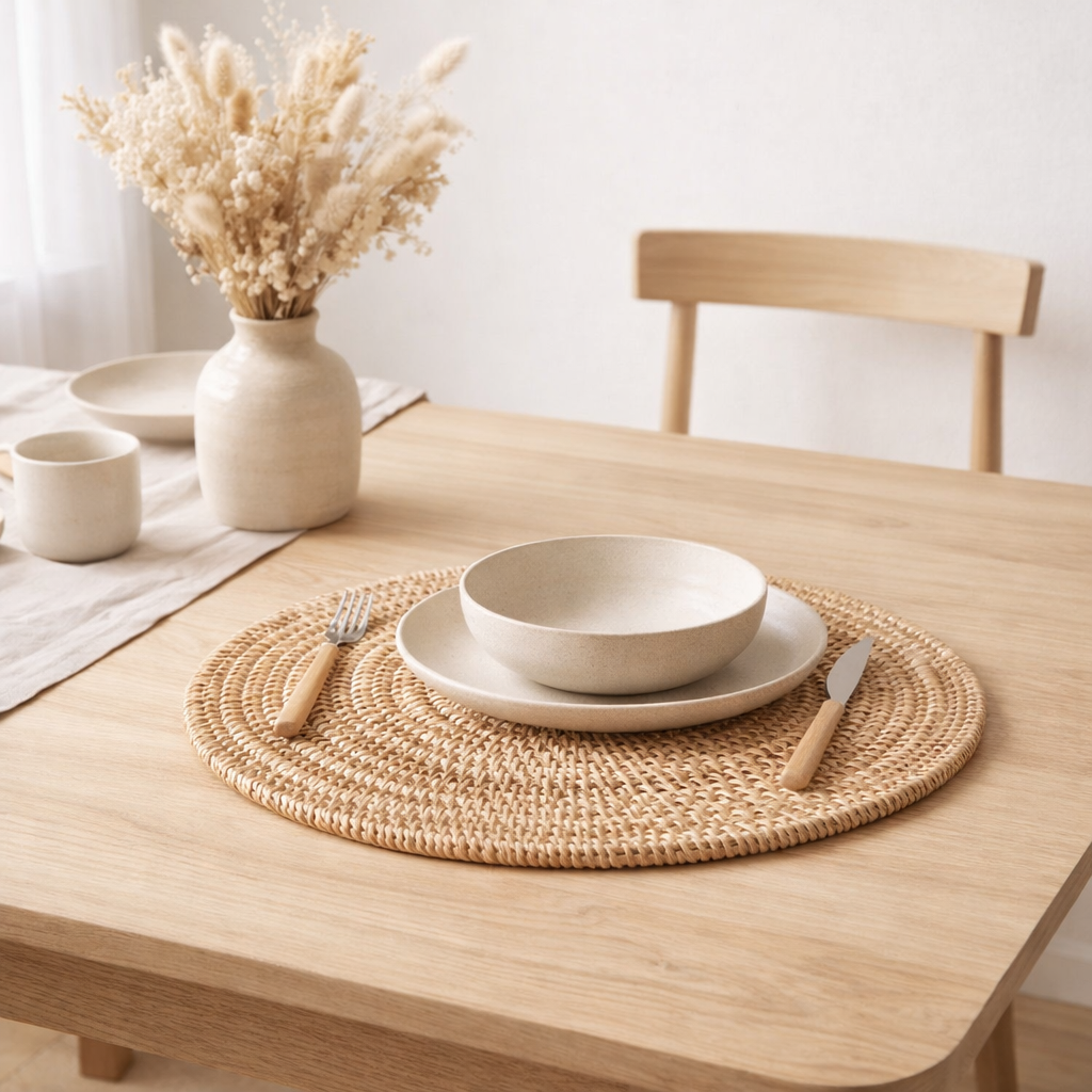 Set de table (Lot de 2, 4 ou 6) ILUH 35 cm | Set de table Boho en rotin en situation