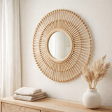 Miroir rond en rotin 58 cm | Miroir mural Boho fait main BUMI en situation