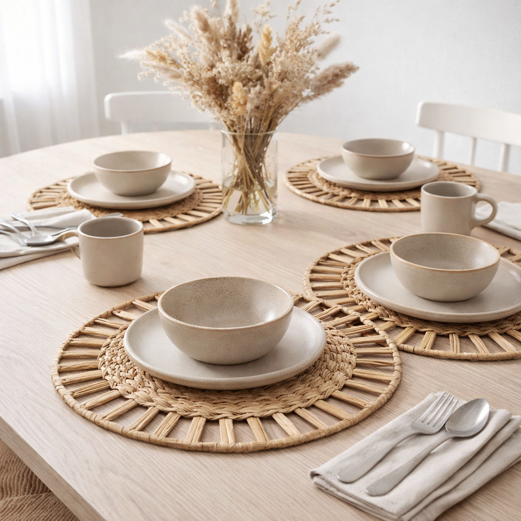 Set de table (Ensemble de 2, 4 ou 6) CARUBAN | Set de table Boho rond de 38 cm en jacinthe d'eau en situation
