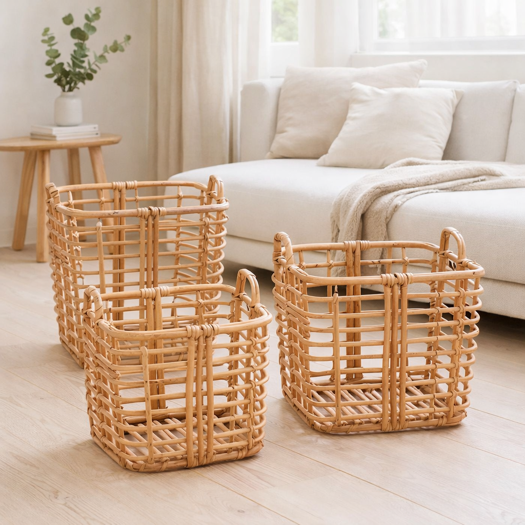 Panier à linge | Panier de plantes | Panier de rangement KUPANG en rotin (3 tailles) en situation