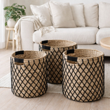 Panier de rangement PURA | Panier de plantes | Panier à linge (noir) en fibre de banane (3 tailles) en situation