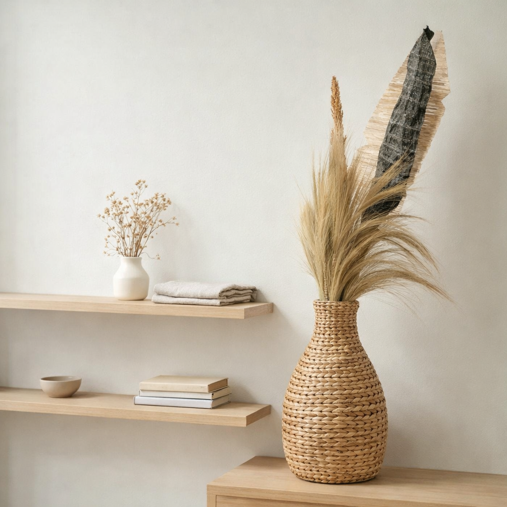 Vase Boho tressé DAYANA naturel en Jacinthe d'Eau en situation
