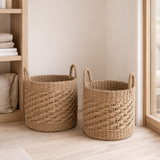 Grand panier à linge panier de rangement rond panier décoratif tissé en fibres naturelles MASILA (2 tailles) en situation