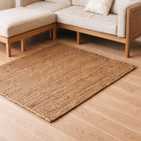 Tapis boho carré en fibres naturelles - tapis de sol tissé à la main - tapis brun rectangulaire - grand tapis de jacinthe d'eau 180x115 cm Sawah en situation