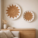 Panier Mural Rond Boho – Décoration Murale Tissée – Bol Décoratif – Plaque Murale Tissée avec Motif Étoile Brodé ADARI (2 tailles, Ø30/40 cm) en situation