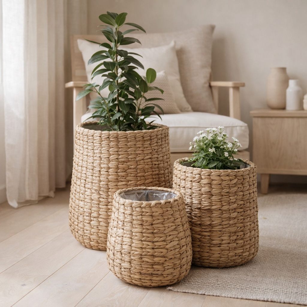 Set de paniers à plantes Avalon Marron clair en situation