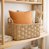 Panier tissé en jonc de mer BATIK (3 tailles) Panier de rangement rectangulaire pour étagères ou pour le linge en situation