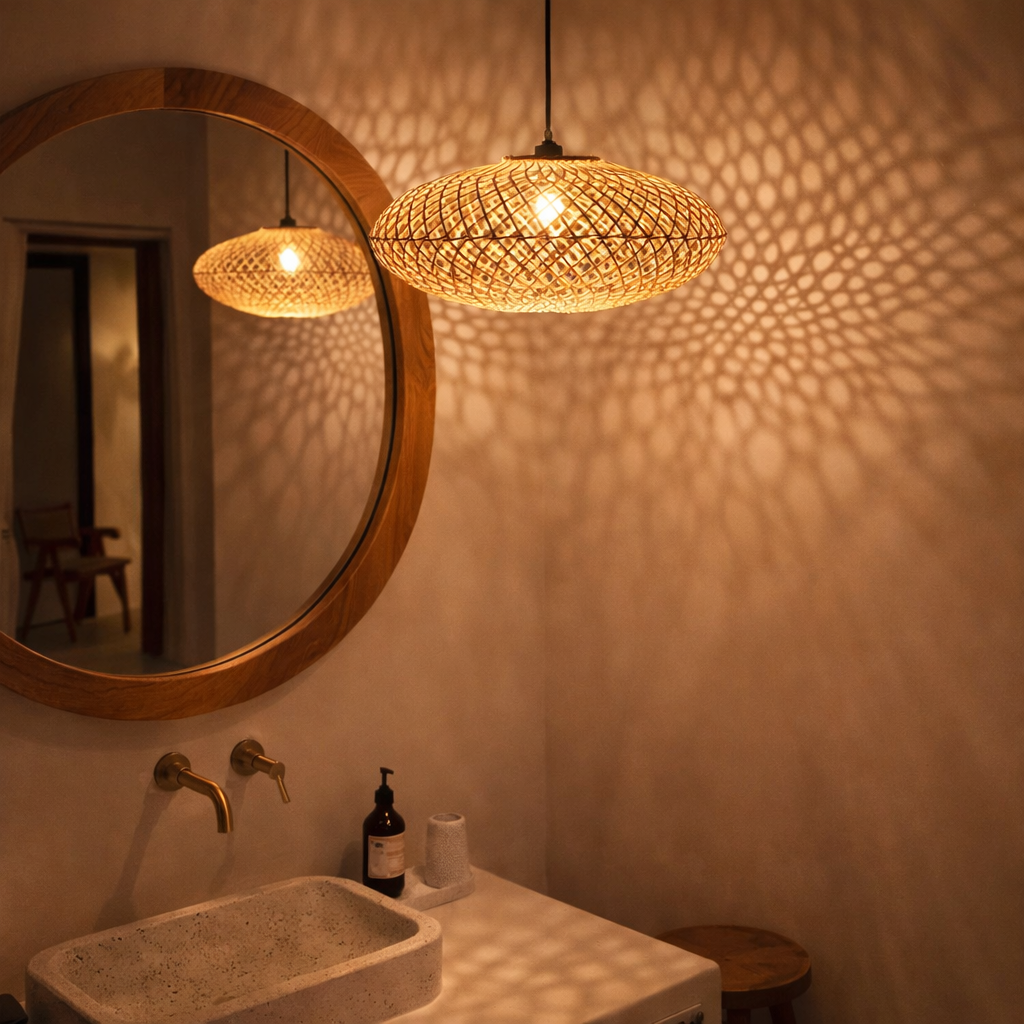 Roard-Lampadade - Boho Pendant Light - Plafond naturel - lampe en forme de disque - Light plafond plat à la main (Ø Ø 40 cm) Arana en situation
