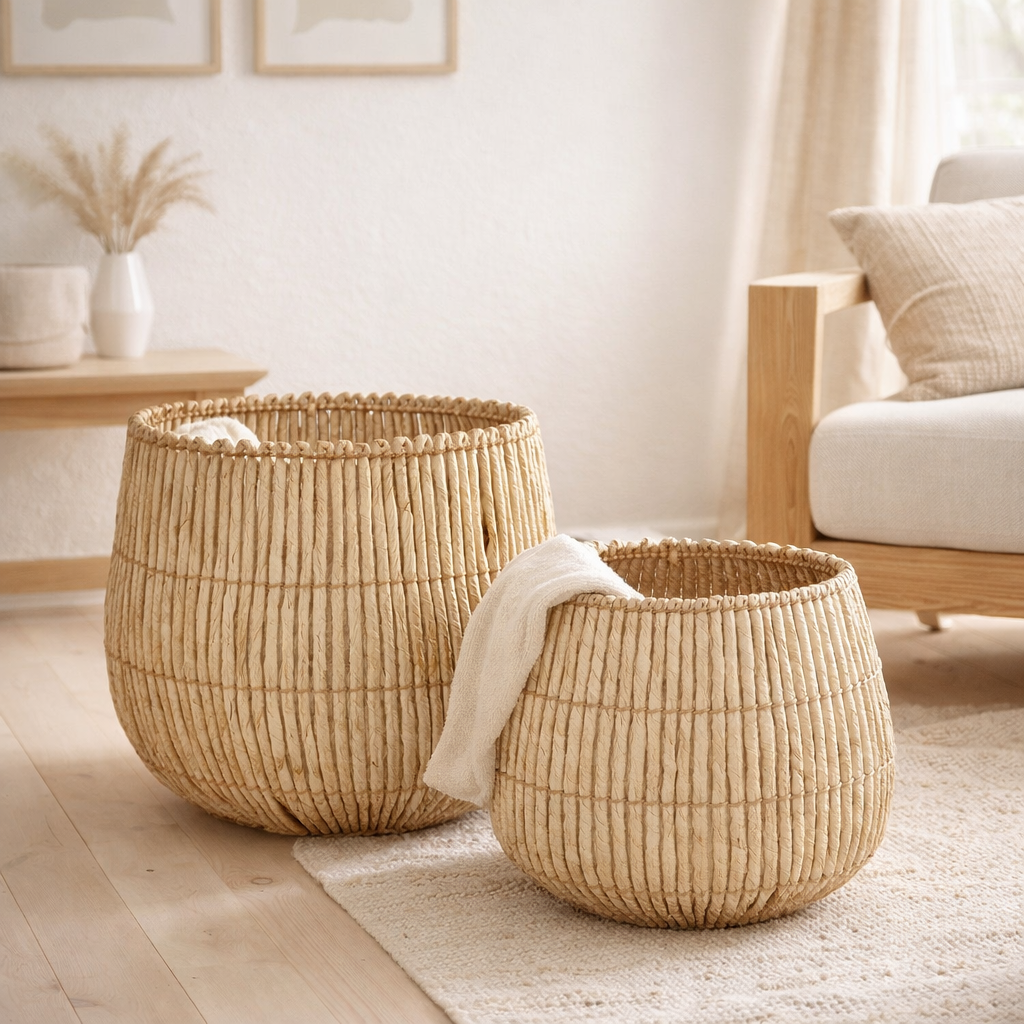Set de paniers de rangement Ronda Marron clair en situation