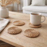 Coasters tissés à partir d’herbiers marins Ensemble de 4 ou 8 sous-verres ronds faits à la main SUKU en situation