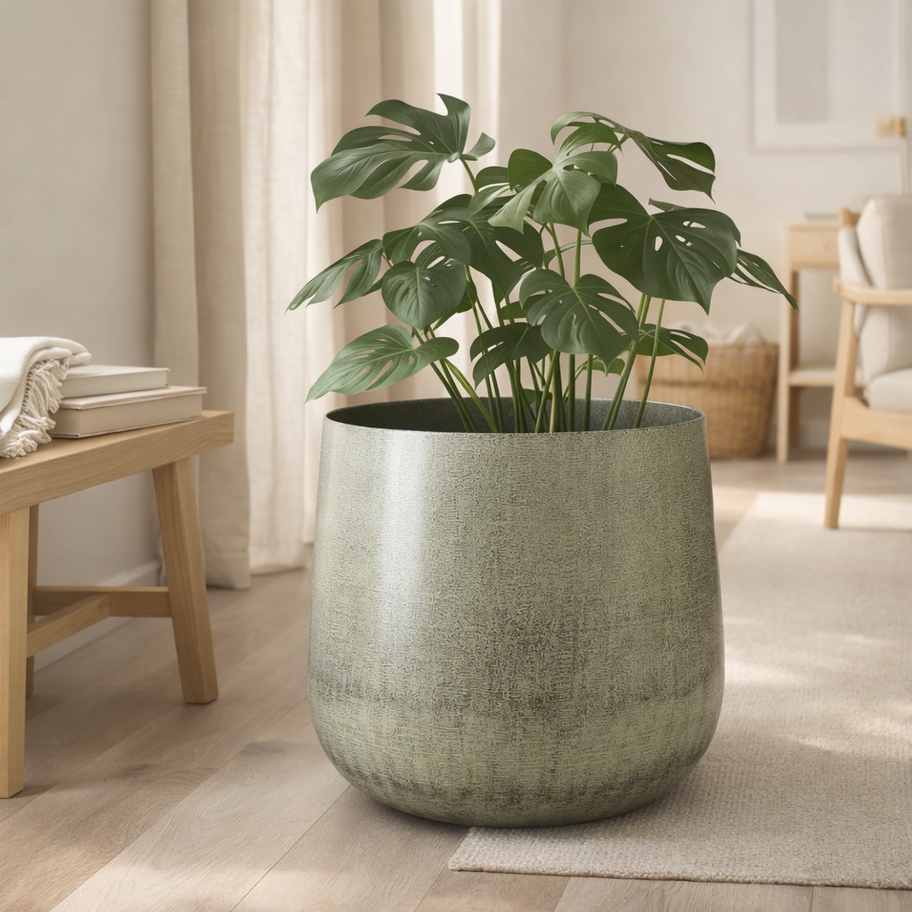 Pot de fleurs intérieur Benson Gris clair en situation