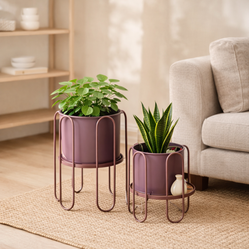 Pot de fleurs intérieur Dione Violet en situation