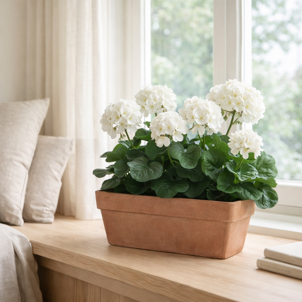 Plante Artificielle Géranium Blanc en situation