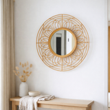 Miroir rond en rotin 58 cm | Miroir mural Boho fait main PUTUK en situation