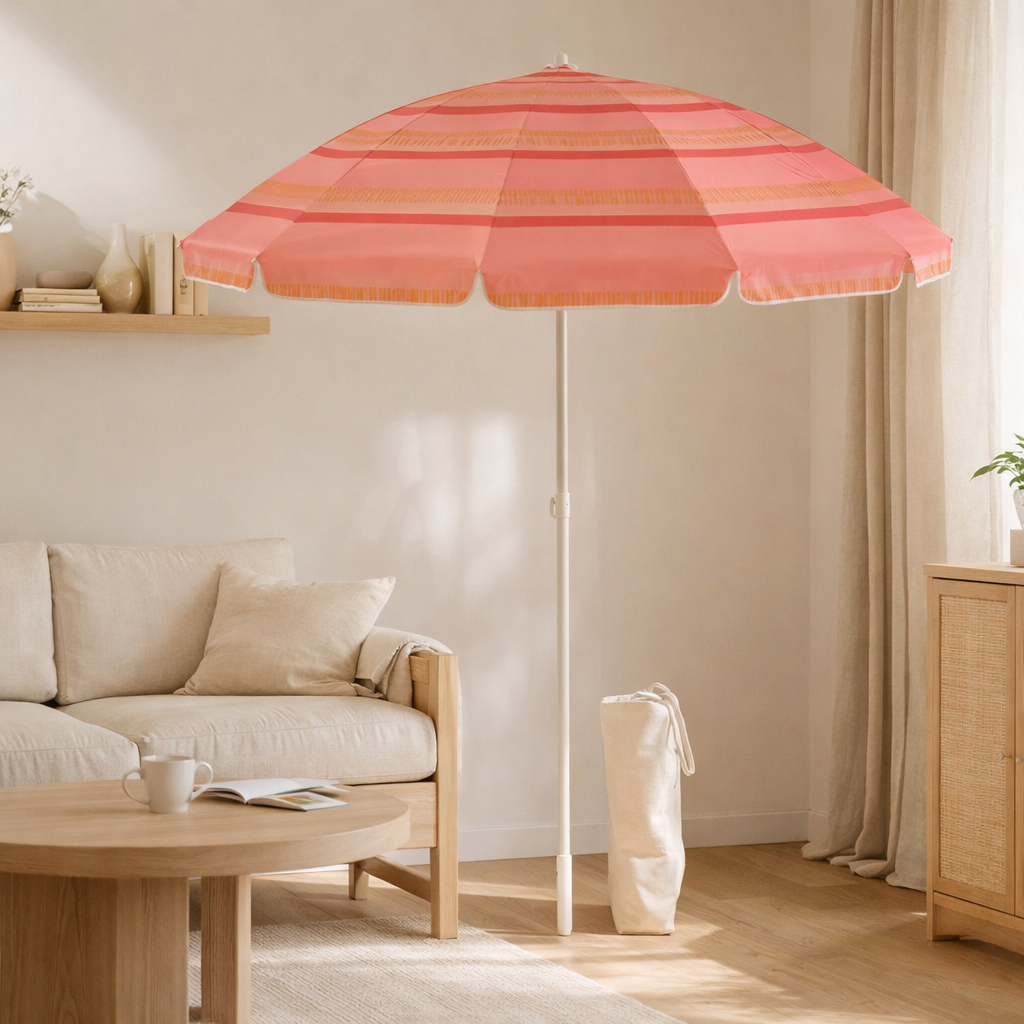 Parasol Rayé Rose Clair en situation