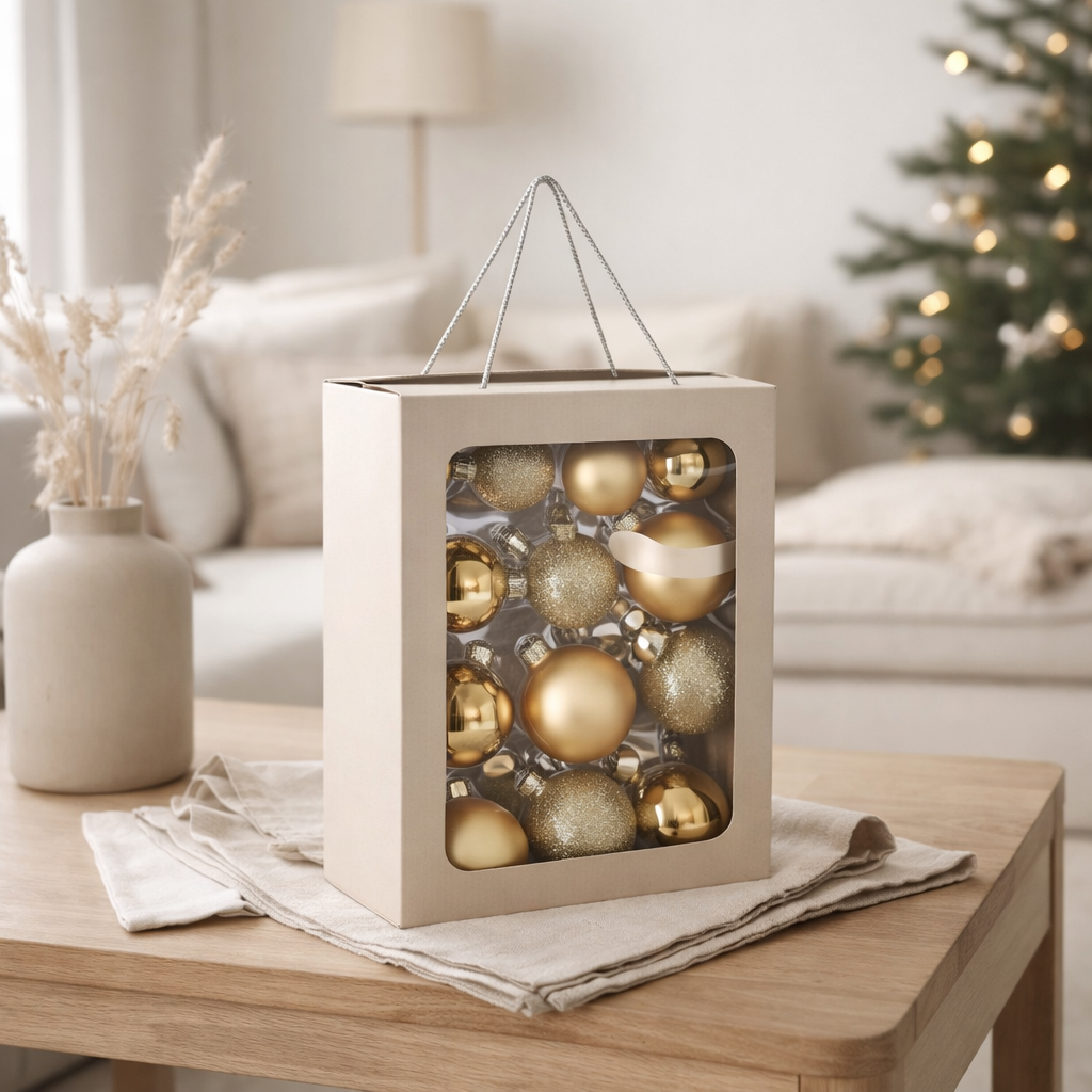 Set de boules de Noël Boules en verre Doré en situation