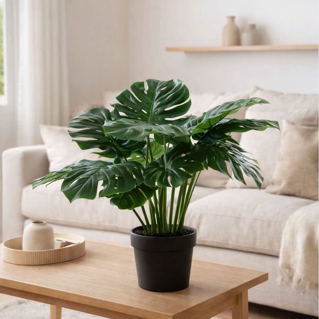 Plante artificielle Monstera verte en situation