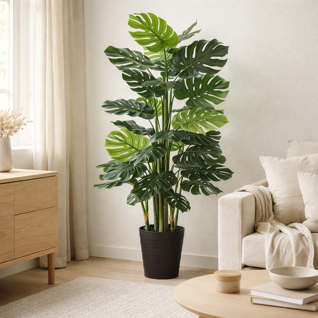 Plante artificielle Monstera verte en situation
