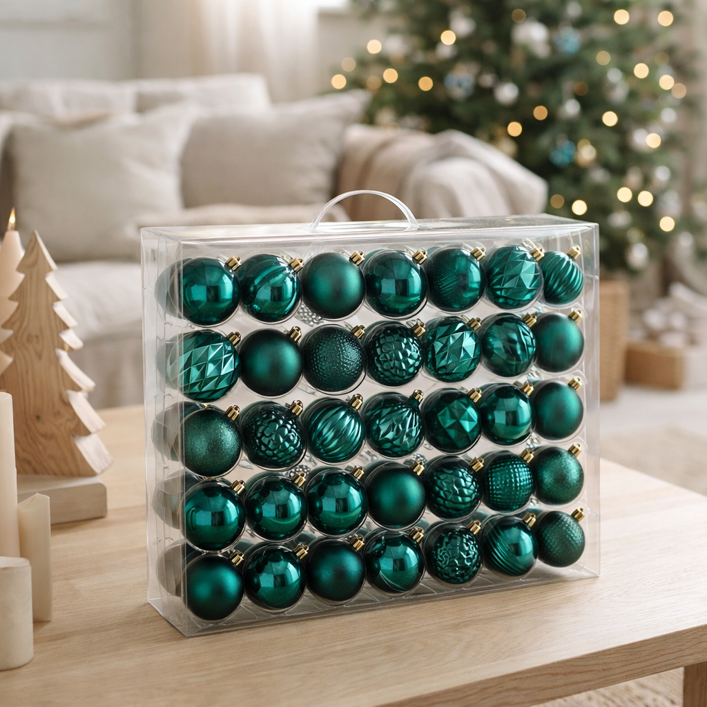 Set boules de Noël Boules incassables Vert foncé en situation