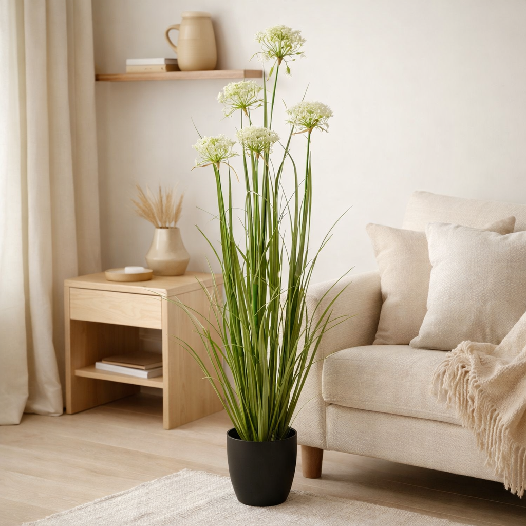Plante Artificielle Gazon Ornemental Blanc en situation